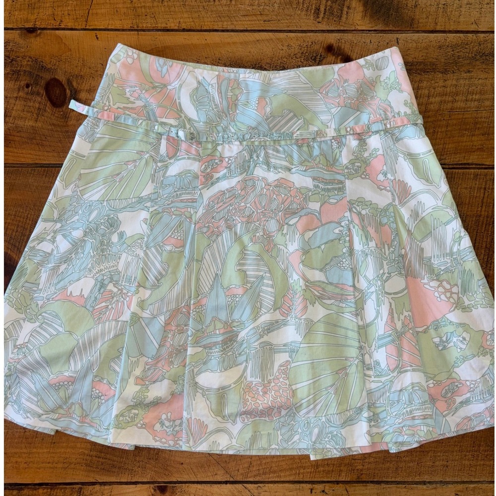 Ted Baker Jean‎ Womens Pastel Floral Pleated Skirt Lined Belted Size 3 (Large)